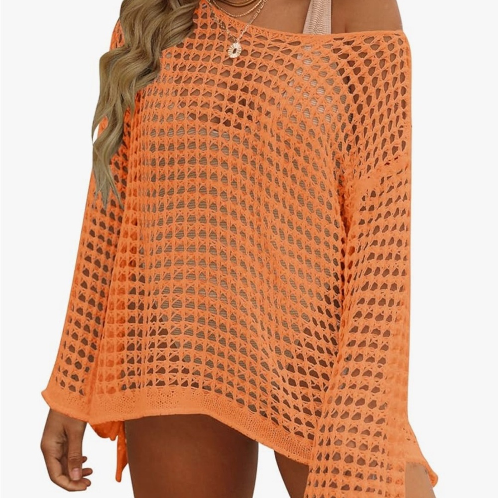 Orange Mesh Swim Cover-Up